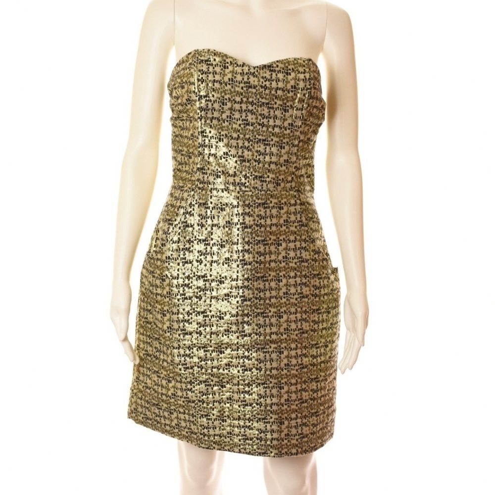 H&M Black/Gold Metallic Strapless Lined Evening Dress